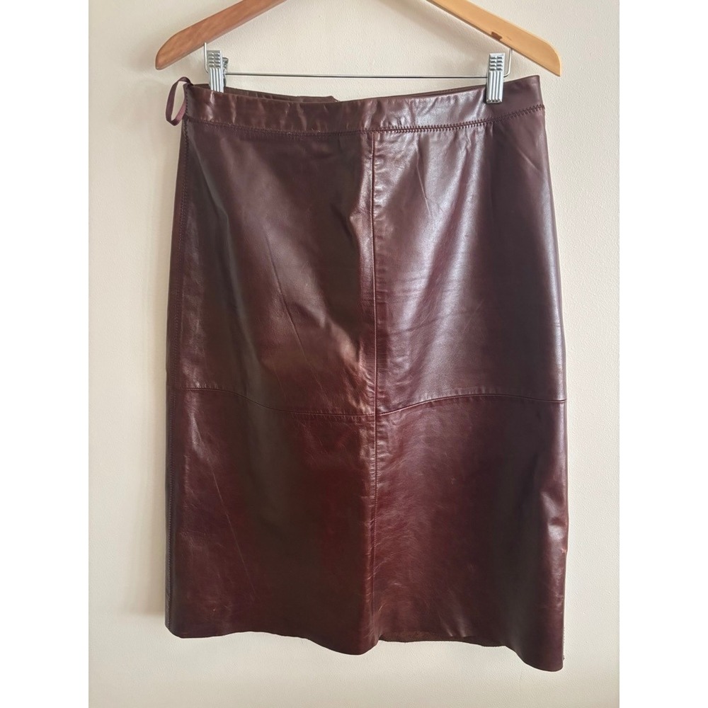 Vintage Gap Leather Skirt Burgundy Oxblood Midi Pencil Skirt Size 8 Y2K